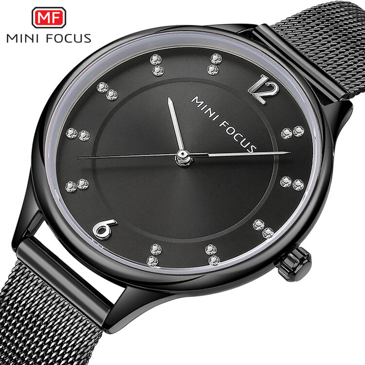 mini focus手表女表典雅时尚钢网带防水 04黑带黑面