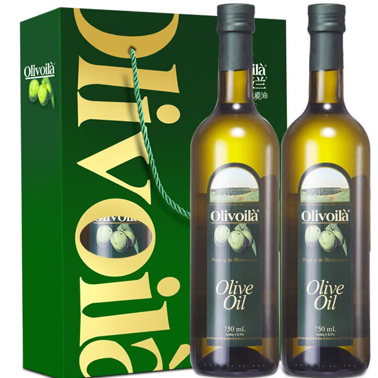 欧丽薇兰(oliviá) 纯正食用橄榄油礼盒装750mlx2瓶礼盒装食用油植物