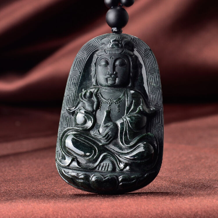 禄安玉墨玉翡翠观音系列 天然a货 天然翡翠墨翠吊坠男女款墨翠吊坠带