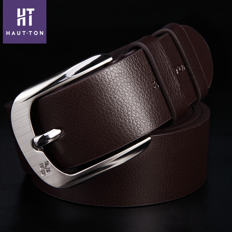 hautton 皓顿 皮带男士腰带针扣牛皮裤带男款时尚休闲 皮带男新品 咖