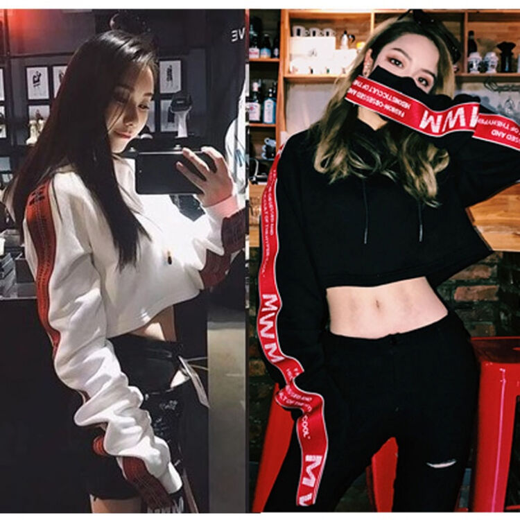 漏肚脐卫衣女冬韩版学生短款露脐连帽不规则上衣宽松高腰衣服街舞