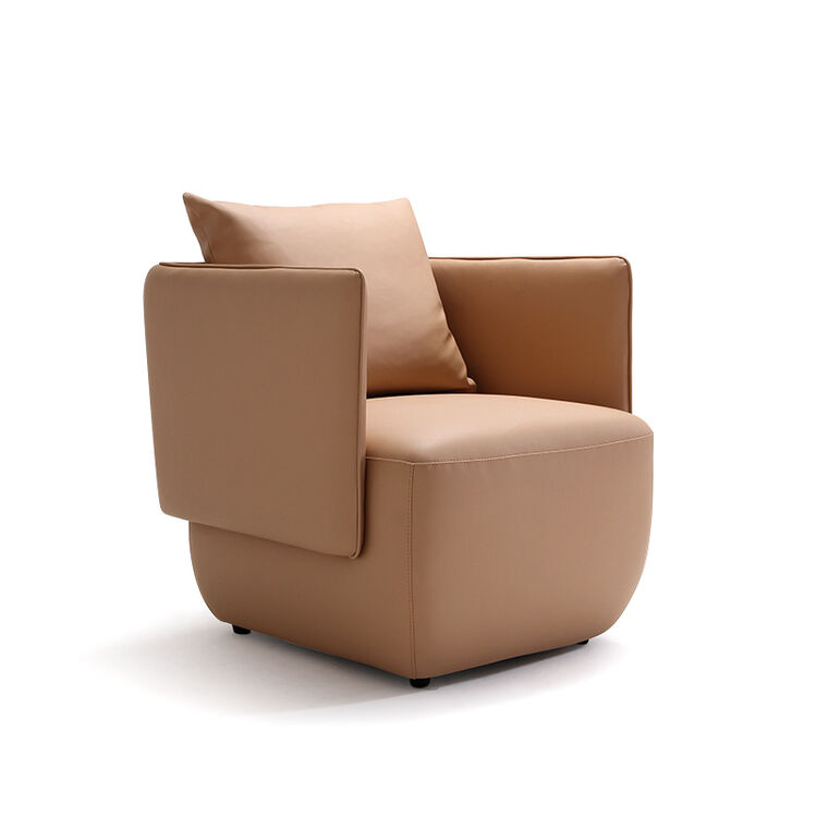 艾千家居皮艺休闲椅简约现代客厅书房单人沙发椅超迁皮软包靠背椅