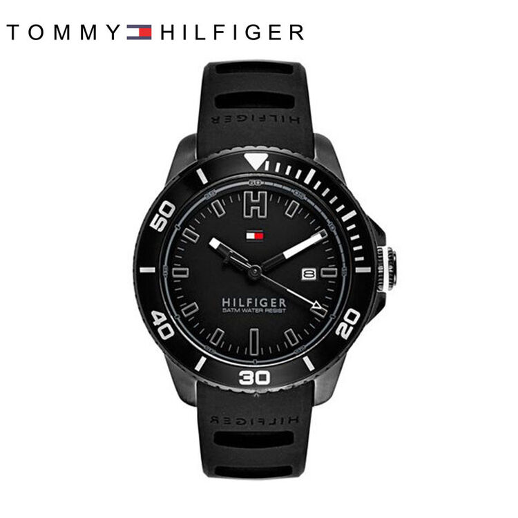 汤米·海飞格(tommy hilfiger)黑色圆盘不锈钢男士腕表 1791265