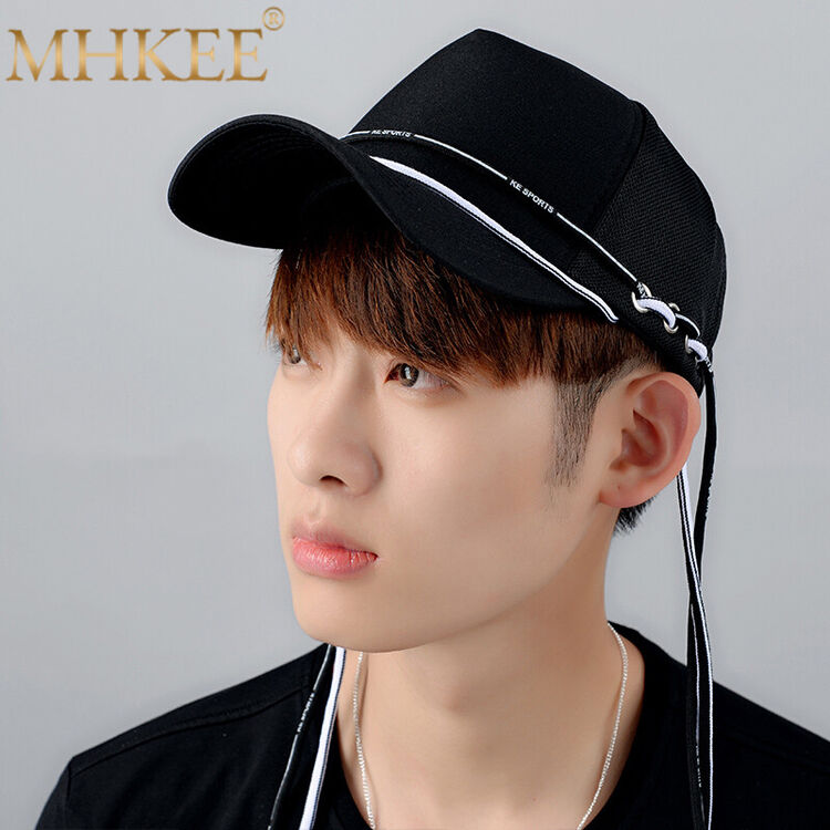 mhkee 棒球帽男潮青年遮阳帽黑色休闲鸭舌帽男士帽子链条韩版2018春季