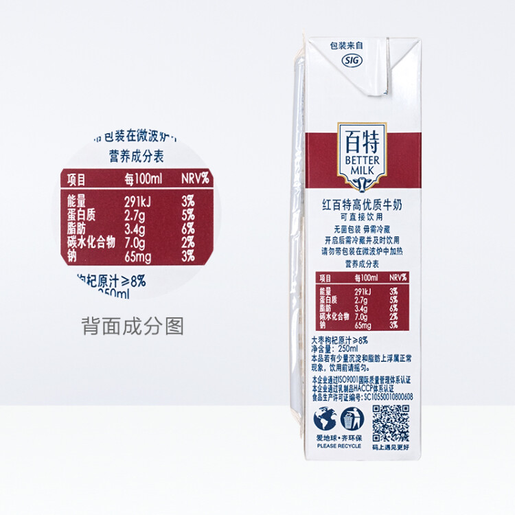 天友 紅百特牛奶250ml*12盒（禮盒裝）紅棗枸杞紅米 營養(yǎng)早餐奶 光明服務菜管家商品