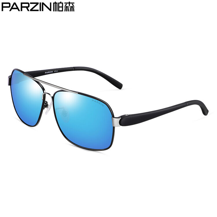 帕森(parzin)偏光镜男款驾驶墨镜偏光太阳镜眼镜 8001 黑框反光膜冰蓝