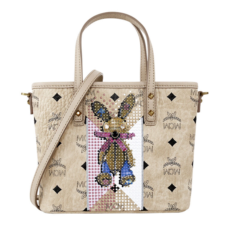 mcm 时尚米色小兔子图案单肩包斜挎包 mwp8sxl48ig001
