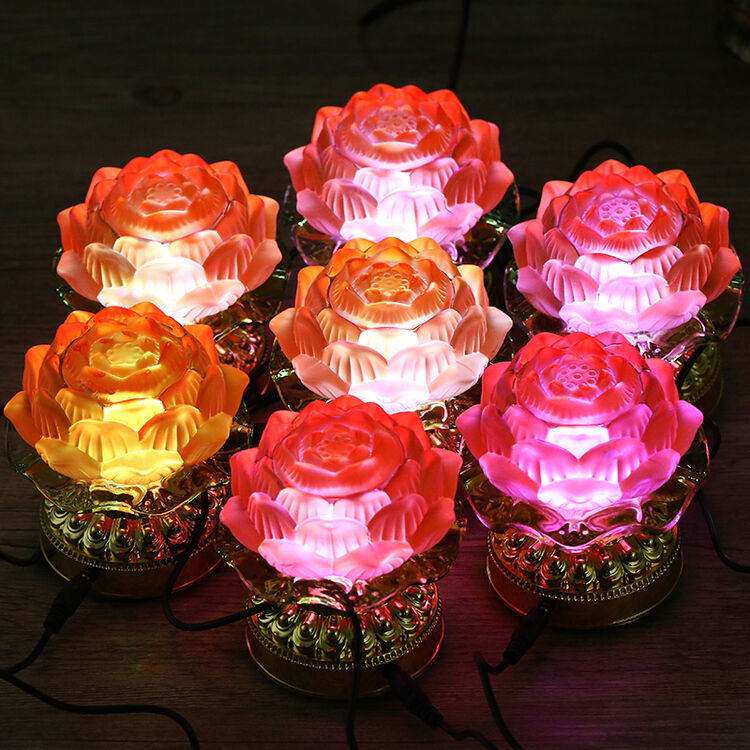 琉璃莲花灯佛供灯led七彩佛前供佛灯放电池插电水琉璃长明灯结缘 一盏