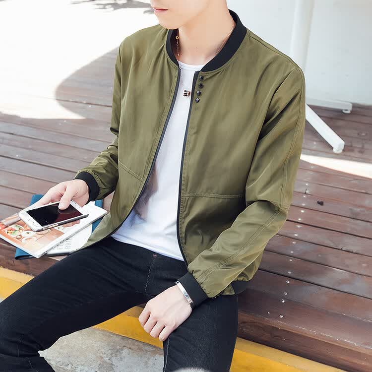 夹克男士外套韩版修身棒球服春秋季学生帅气运动外衣褂子潮流男装 军