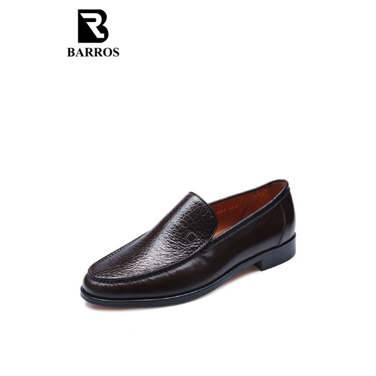 巴路士barros 2017新品意大利进口男士深棕色象皮纹小牛皮商务鞋 深棕