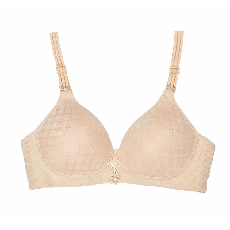 【买两件内裤】薄杯无钢圈小胸情文胸蕾丝趣按摩粒内衣 杏色 75a