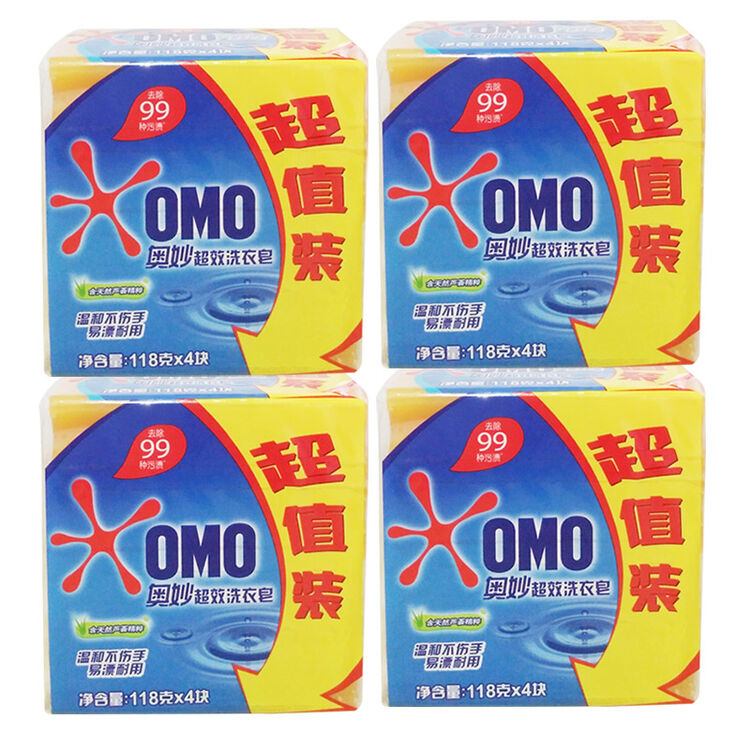 奥妙(omo) 奥妙洗衣皂118gx4块x4套去除99种污渍超值装透明皂肥皂
