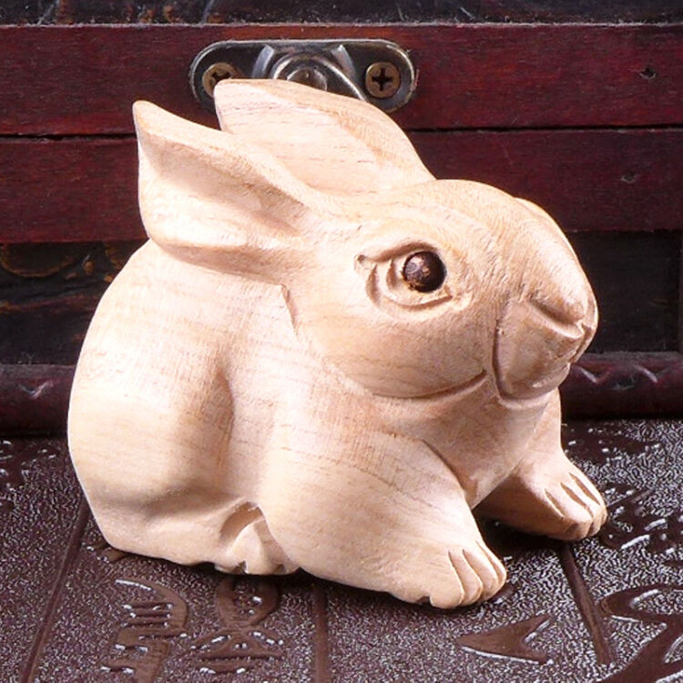 福缘阁立体雕刻原木桃木兔子玉兔生肖兔摆件手把件家居木雕工艺品