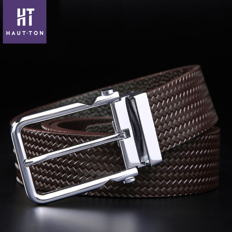 hautton皓顿 新品新款男士皮带商务时尚休闲腰带针扣头层牛皮编织纹