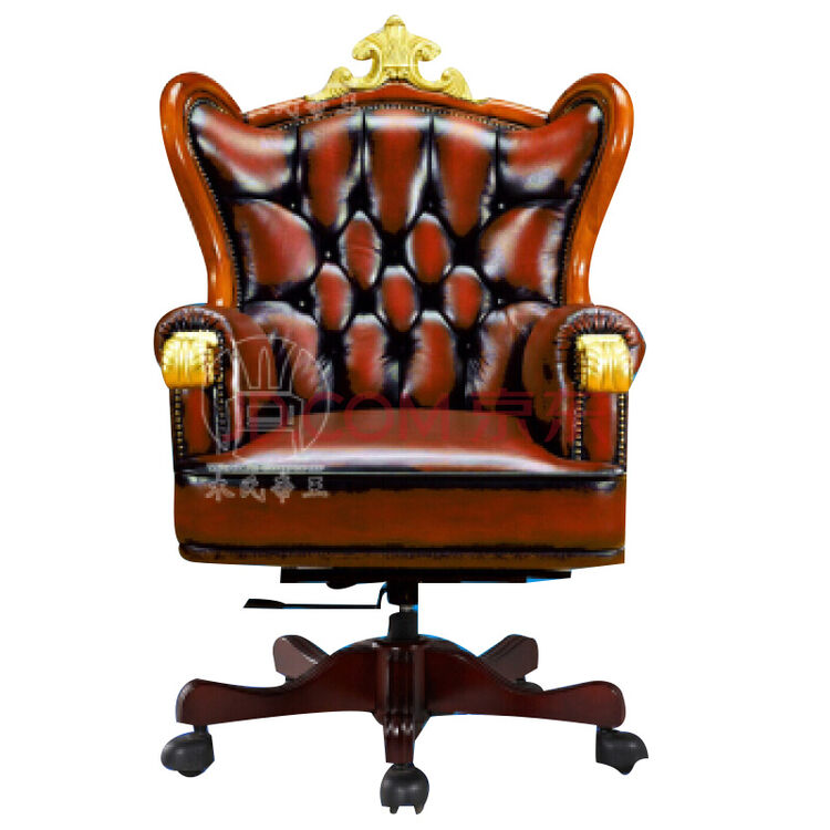 木氏帝王老板椅实木总裁办公椅全牛皮电脑椅欧式雕花 t12 双色做旧
