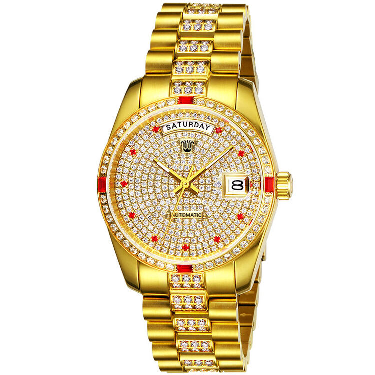 欧力派(olipai)满天星镀金双历全自动机械表防水男士手表jt7029 金色