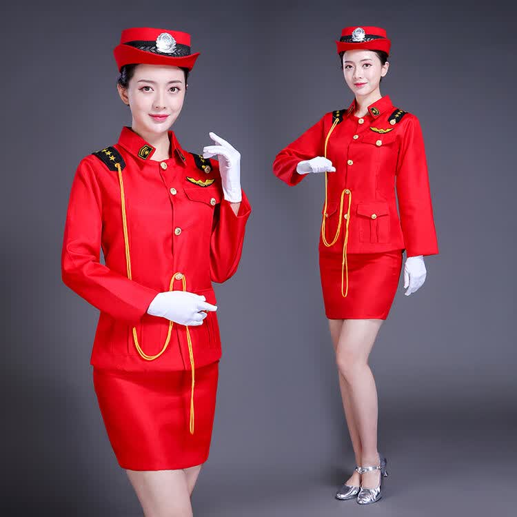 新款女海军装演出服军鼓服军工团乐队服军装女款短裙女兵制服 红色