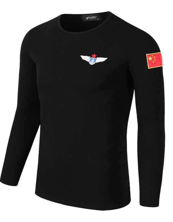 男式长袖t恤海陆空军标志刺绣胸章军迷男装t恤修身打底衫 黑色空军 m
