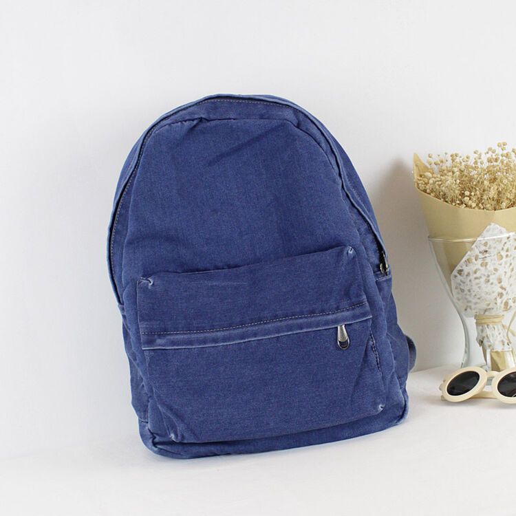 蓝色帆布牛仔书包 牛仔布女双肩包 情侣水洗帆布背包 深蓝色