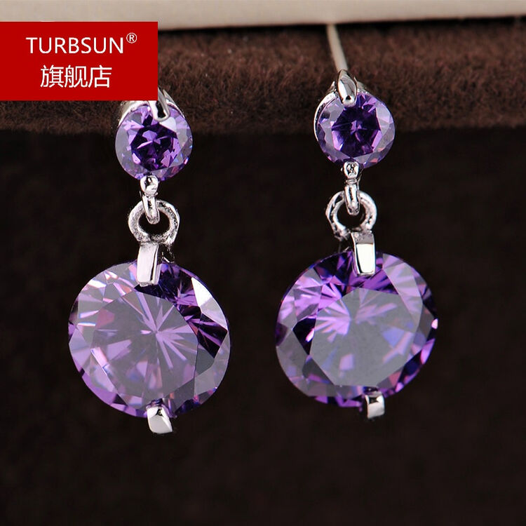 turbosun 华丽气质 人工钻 银耳环 时尚c4定制 白钻