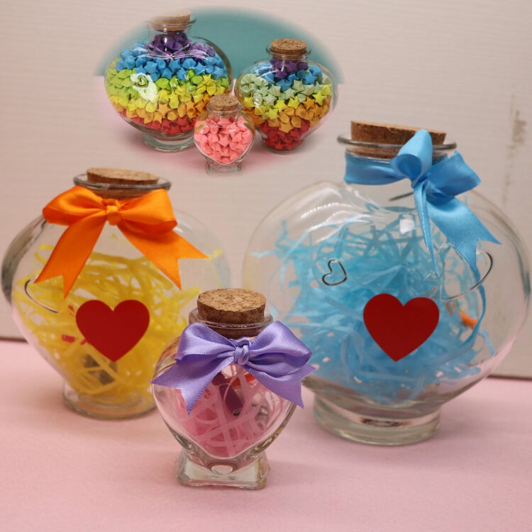 爱心桃心形玻璃瓶 装星星千纸鹤瓶 许愿瓶 漂流瓶 海洋瓶彩虹瓶 大号