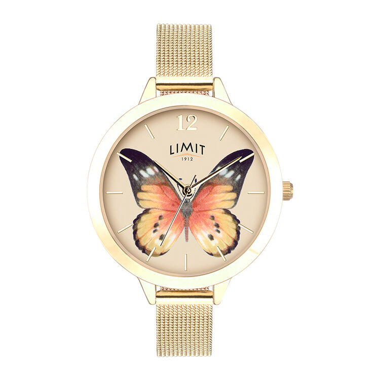 limit秘密花园系列 手绘印花蝴蝶表盘女表时尚米兰表腕表女手表 金色