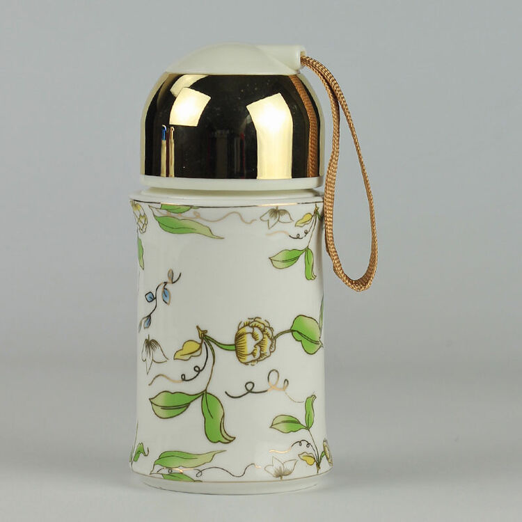 230毫升双层陶瓷隔热水杯 便携提绳学生陶瓷随身保温杯女 金枝玉叶