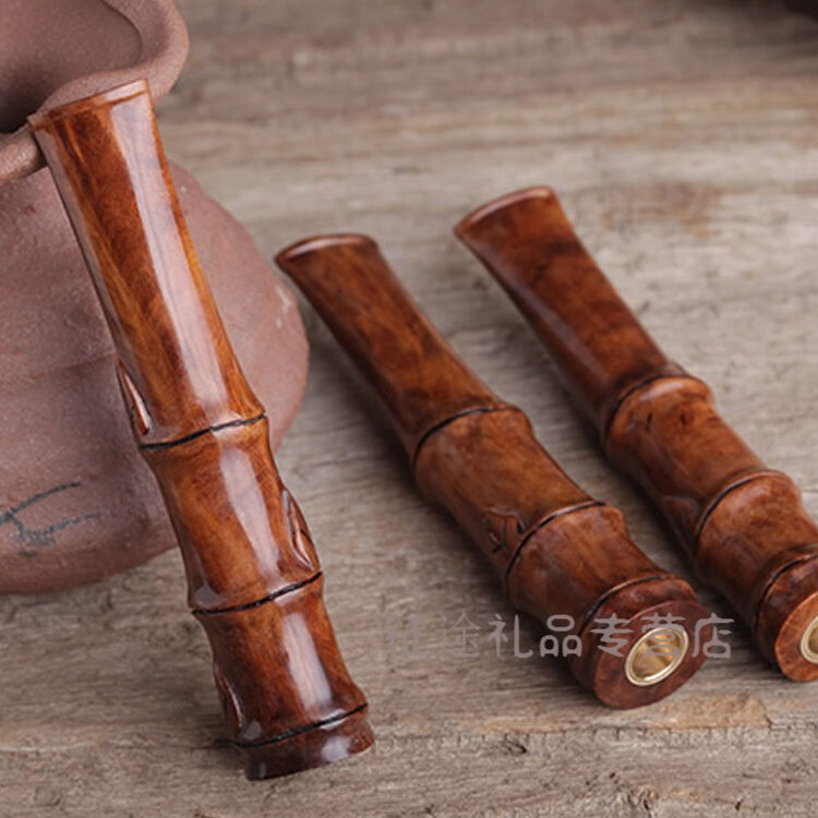 七夕情人节金丝楠木竹型 双重过滤烟嘴 循环可清洗 拉杆滤芯带锁礼物