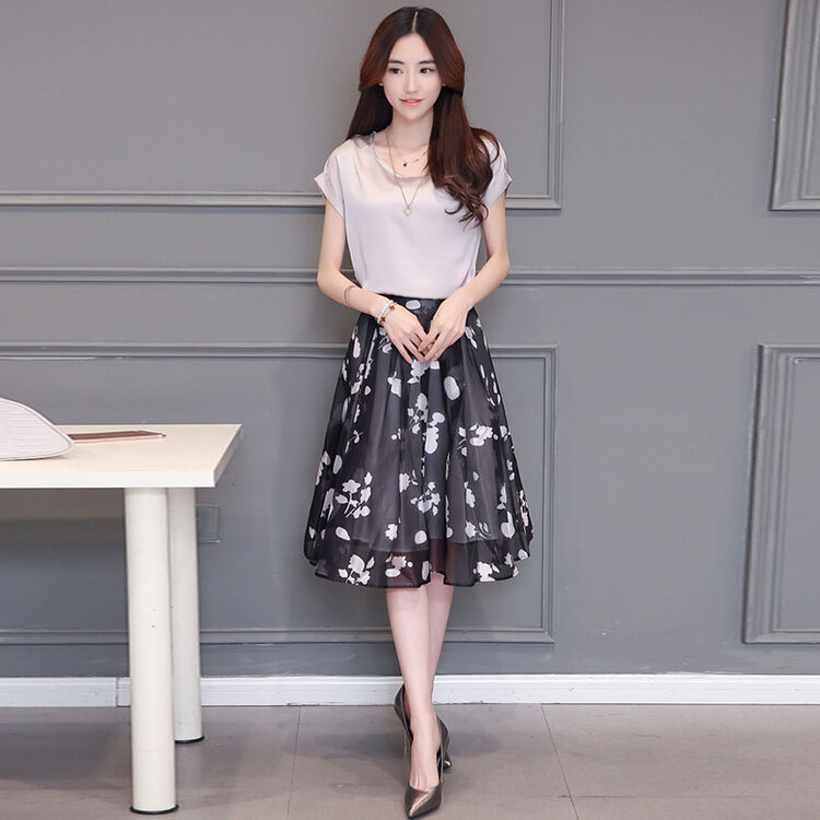 丝柏舍2018夏季新款女装圆领短袖碎花套装裙 s72r0199a28l 花色 l