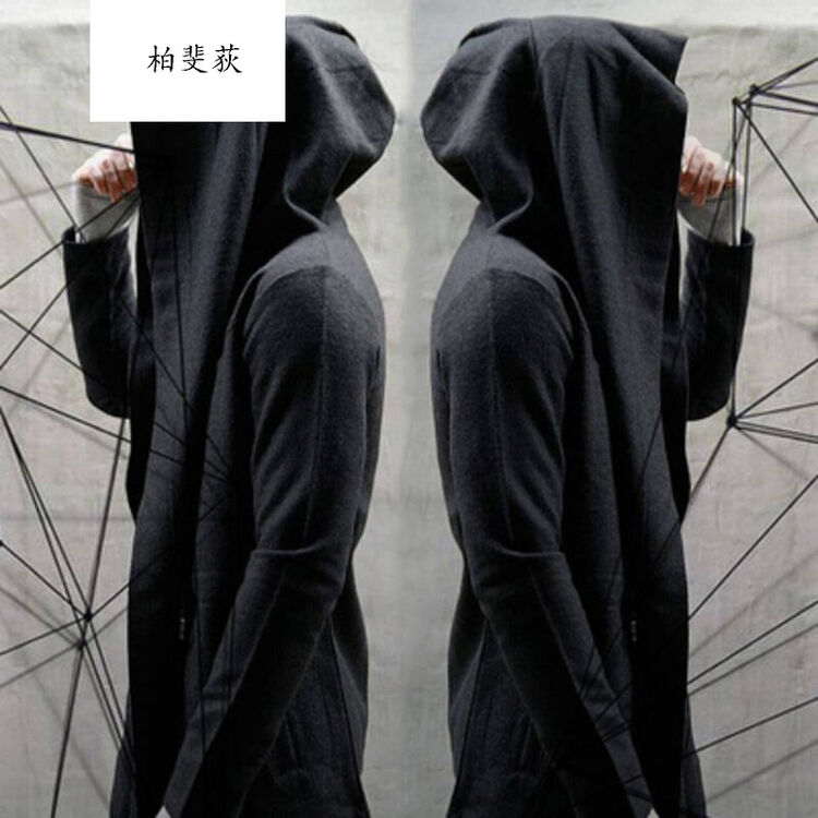 系同款中长款大兜帽衫高街嘻哈卫衣男女装潮牌情侣装斗篷外套黑 黑色