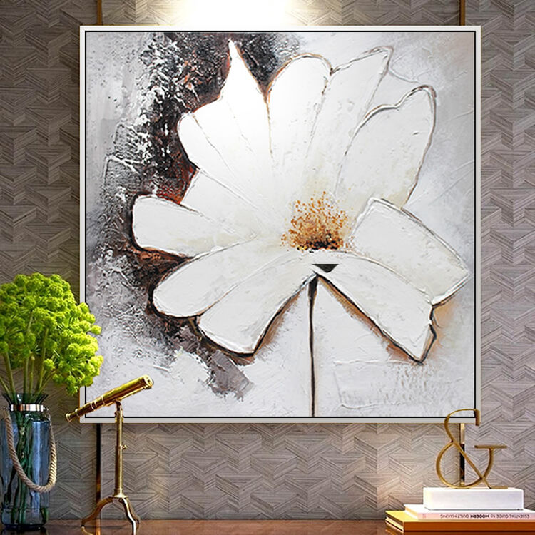 首艺派 北欧现代抽象手绘油画花卉样板房玄关客厅沙发背景墙挂画装饰