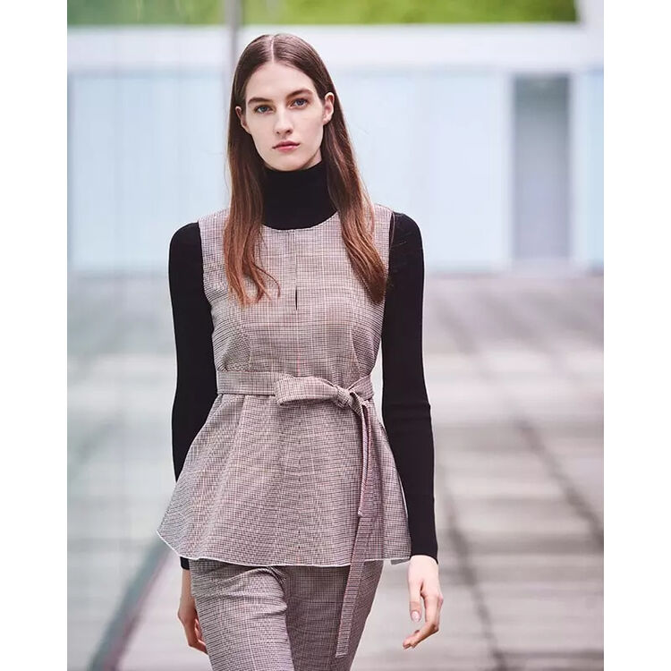 希尔瑞theory女装羊毛无袖上衣desza束腰带格子圆领 multi xs