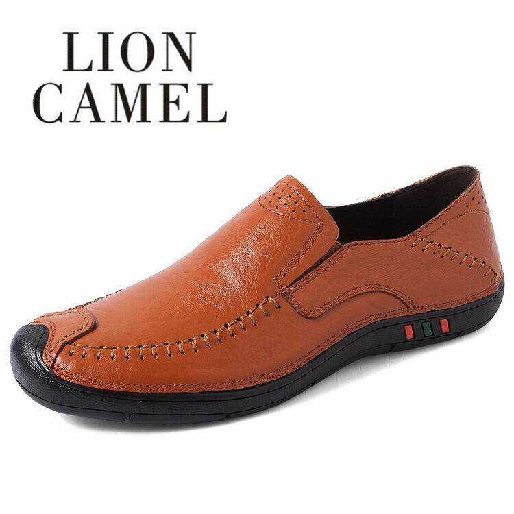 狮王骆驼lioncame夏季皮鞋男士休闲凉皮鞋镂空透气软底商务男鞋驾车鞋