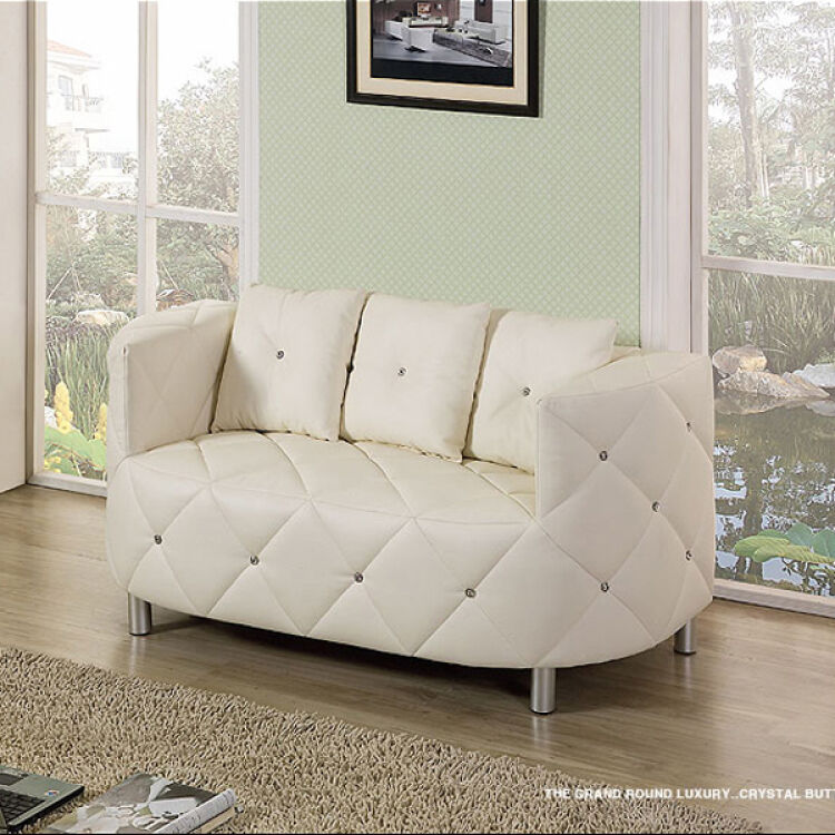 韩式双人时尚白色皮艺沙发 优雅小户型住宅家具 简约现代 铝脚 黑色皮