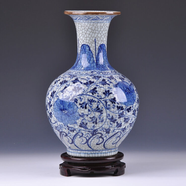 景烨 景德镇陶瓷器 手绘釉下彩仿古官窑青花瓷花瓶 古玩工艺品家居