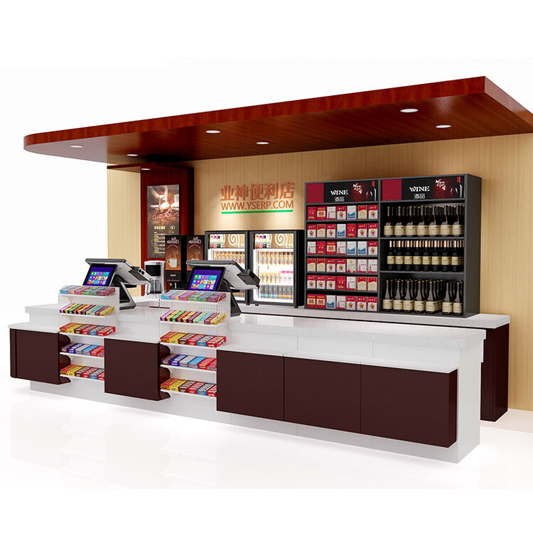 业神制造 超市便利店收银台钢制双台面转角收款台烟酒柜台组合配台前