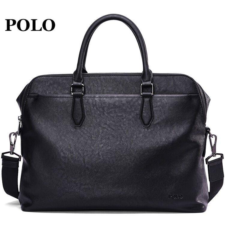 polo 手提包男商务休闲拉链大容量男士公文包男包 黑色042113