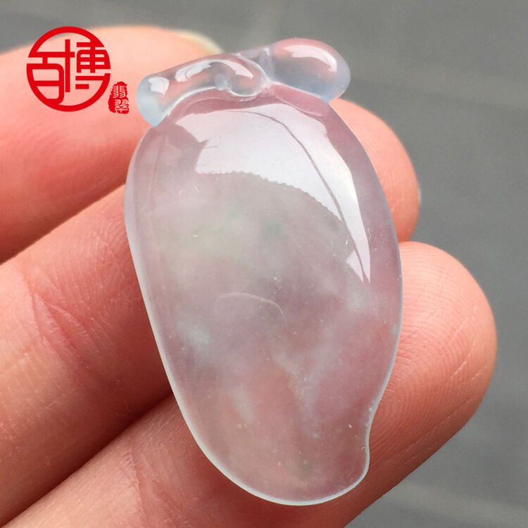 百博 翡翠吊坠 a货缅甸翡翠冰种高冰福瓜如意玉坠挂件 带证书 a012