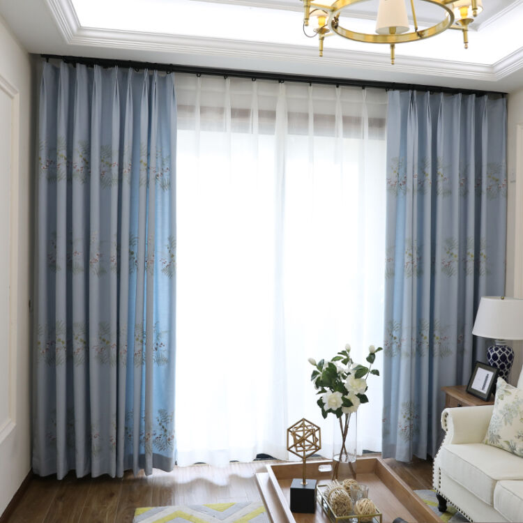 优雅清新竹纤维棉麻植物刺绣风格卧室客厅窗帘定制
