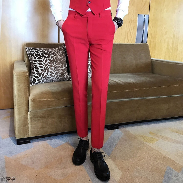 纯白色休闲西裤男士修身小脚裤弹力抗皱西装裤韩版休闲长裤子男裤
