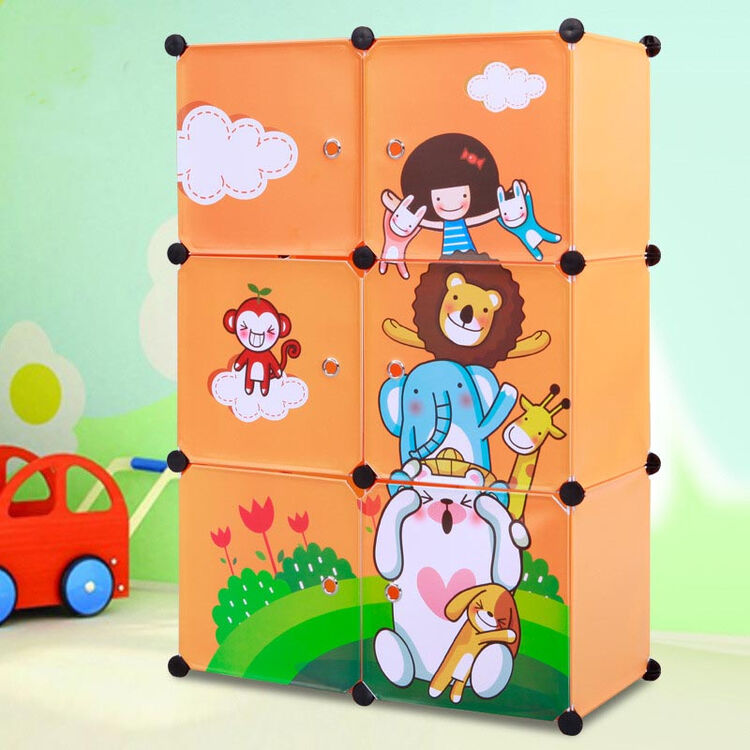 chaojie/超杰 时尚卡通简易衣柜 防尘树脂收纳柜 组合塑料衣橱柜 青青