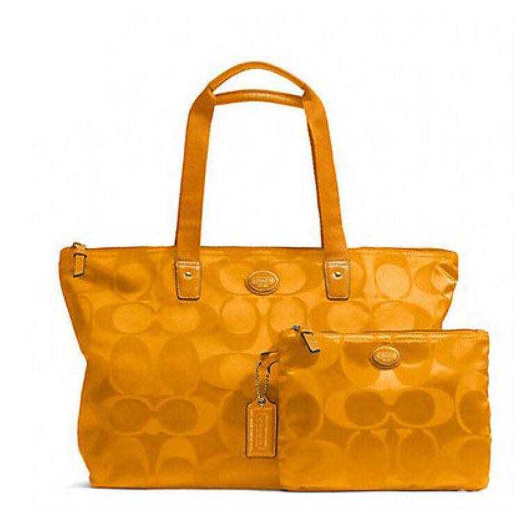 全球购 蔻驰 coach 女包纯色pvc母子包手提单肩挎包 f77321 预定 黄色