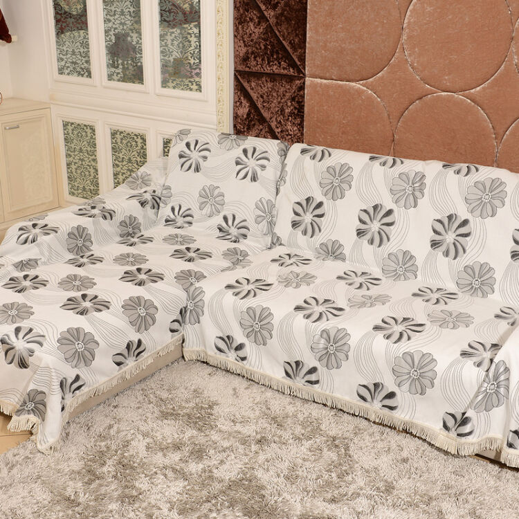 月和家思欧式皮沙发套沙发罩全盖沙发巾布艺定做 四叶花 三人位180*