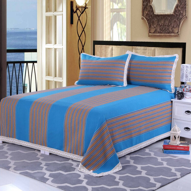 老粗布加厚床单三件套线毯加厚花边床单可折叠机洗1.5/1.