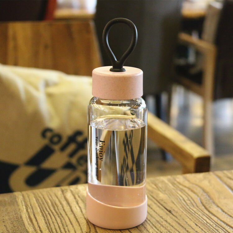 环保麦香时尚玻璃杯便携透明水杯学生刻度水瓶韩版创意个性随手杯