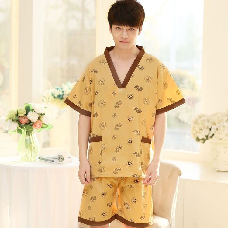 纯棉男汗蒸服浴服浴衣浴袍 桑拿足疗按摩服 夏季 男套头 均码