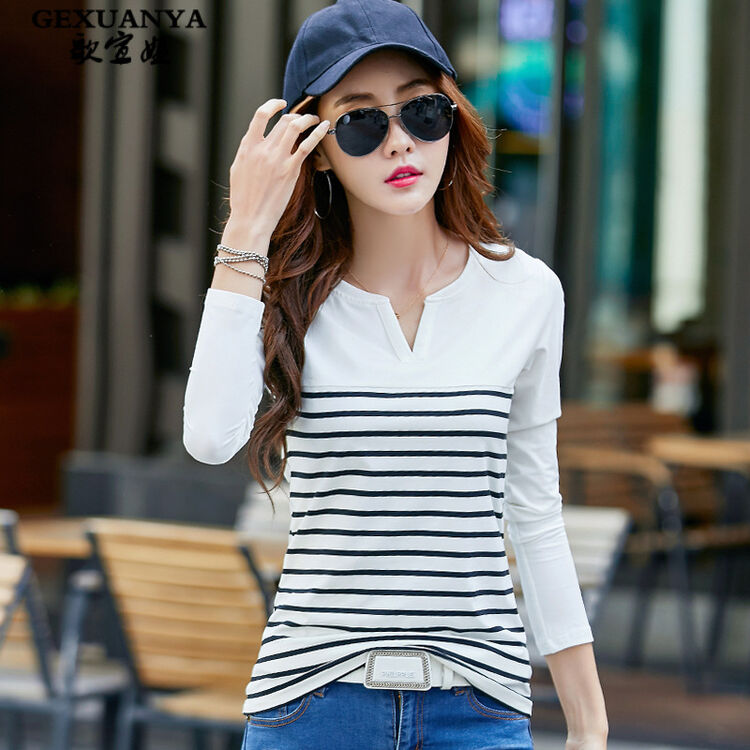 长袖t恤女修身条纹上衣打底衫女 白色 s【图片 价格 品牌 评论】-京东