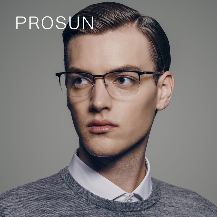保圣(prosun)光学镜架时尚方框光学架男士近视眼镜框pj8009 b19亮钛黑