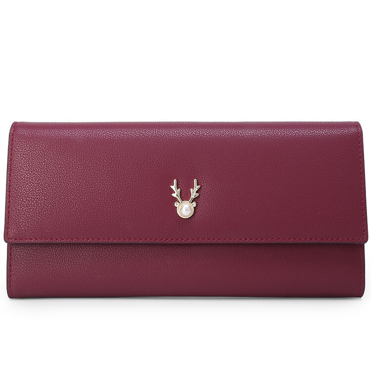 红谷(hongu)女钱包牛皮长款钱包h1067413酒红