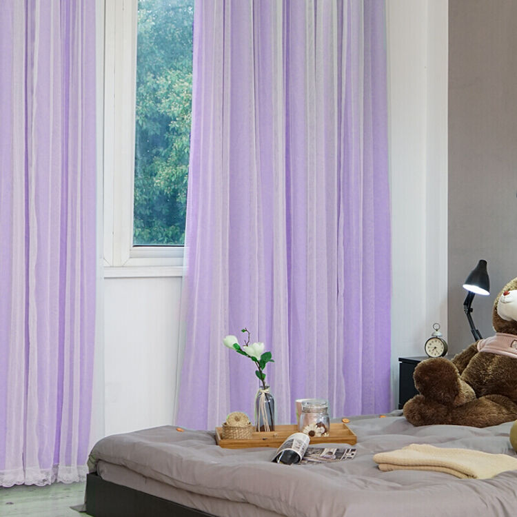 粉色窗帘成品卧室客厅双层布纱一体落地窗遮光风简约现代清新 紫色 3